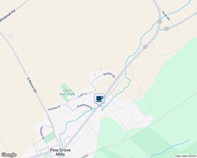 map of restaurants, bars, coffee shops, grocery stores, and more near 230 Banyan Drive in State College