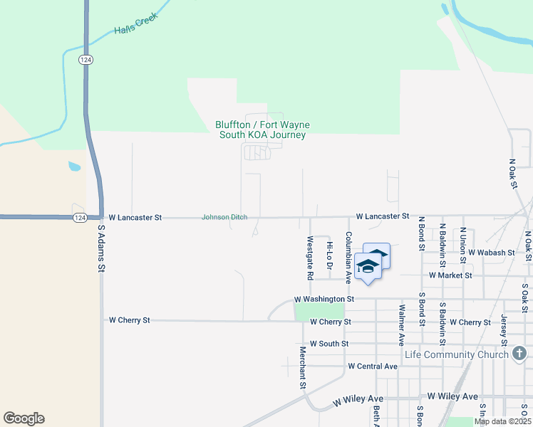 map of restaurants, bars, coffee shops, grocery stores, and more near 1625 West Lancaster Street in Bluffton