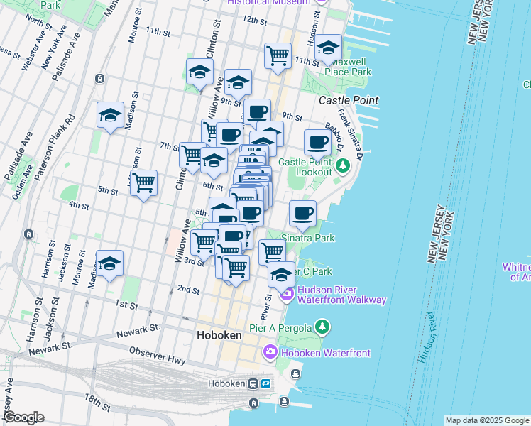 map of restaurants, bars, coffee shops, grocery stores, and more near 531 County Road 679 in Hoboken