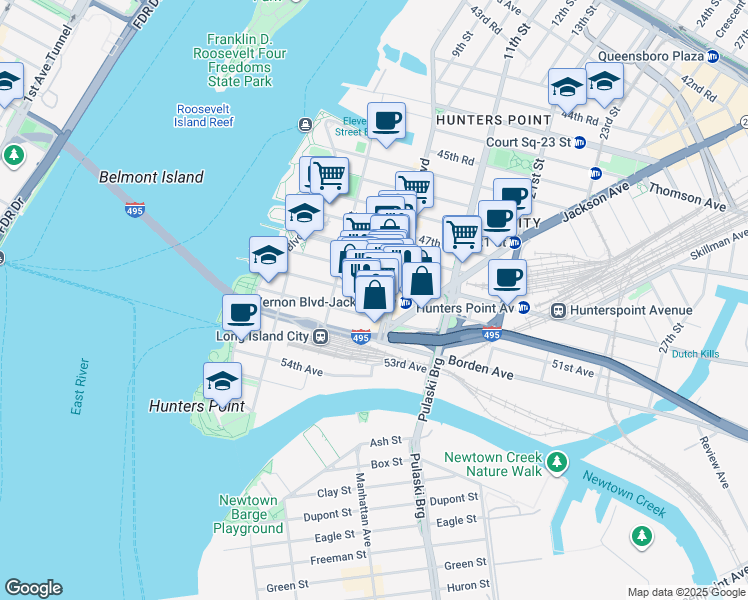 map of restaurants, bars, coffee shops, grocery stores, and more near 547 50th Avenue in Queens