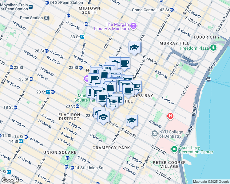 map of restaurants, bars, coffee shops, grocery stores, and more near in New York