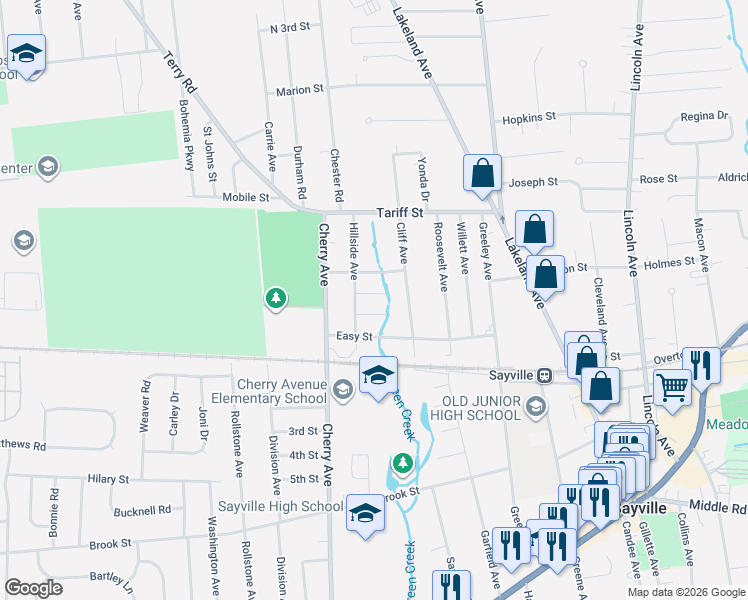 map of restaurants, bars, coffee shops, grocery stores, and more near 49 Muriel Place in West Sayville