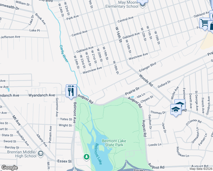 map of restaurants, bars, coffee shops, grocery stores, and more near 325 Erlanger Boulevard in North Babylon