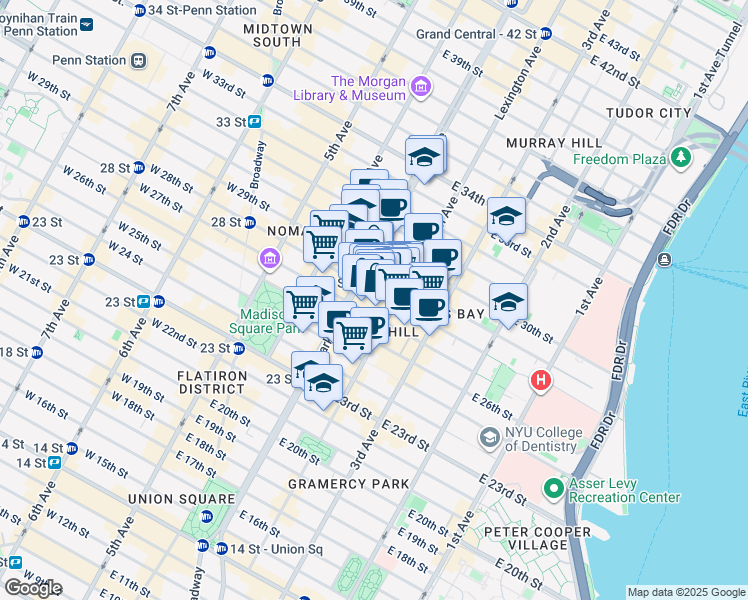 map of restaurants, bars, coffee shops, grocery stores, and more near in New York