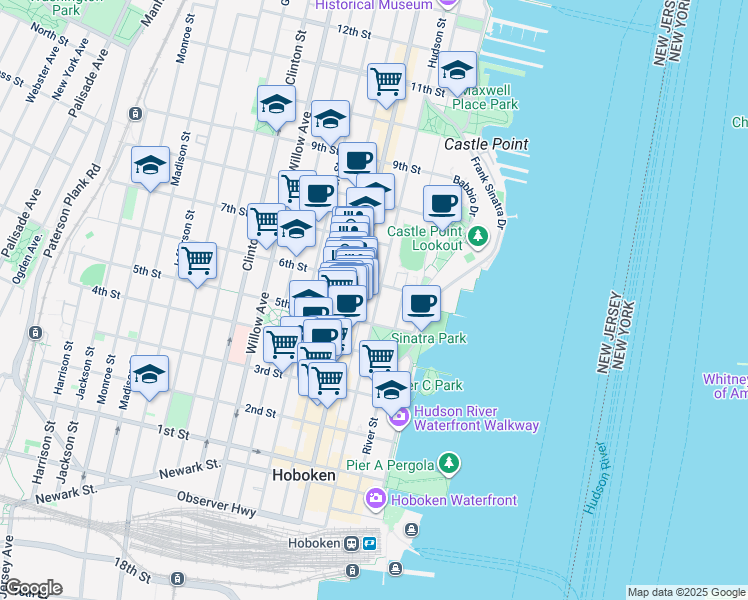 map of restaurants, bars, coffee shops, grocery stores, and more near 531 County Road 679 in Hoboken
