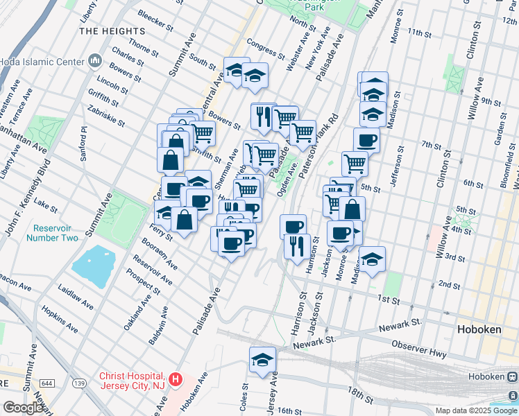 map of restaurants, bars, coffee shops, grocery stores, and more near 426 Palisade Avenue in Jersey City