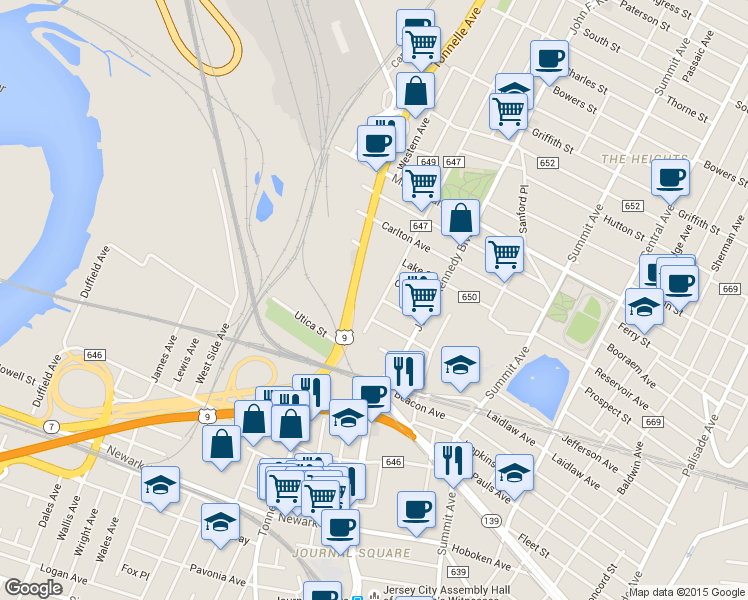 map of restaurants, bars, coffee shops, grocery stores, and more near 175 Liberty Avenue in Jersey City