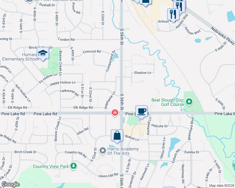 map of restaurants, bars, coffee shops, grocery stores, and more near 5510 Madalyn Road in Lincoln