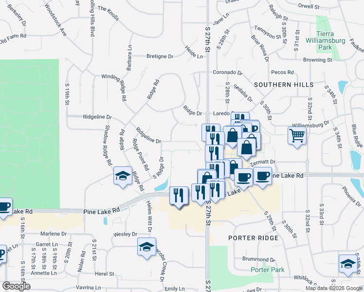 map of restaurants, bars, coffee shops, grocery stores, and more near 2501 Ridgeline Court in Lincoln