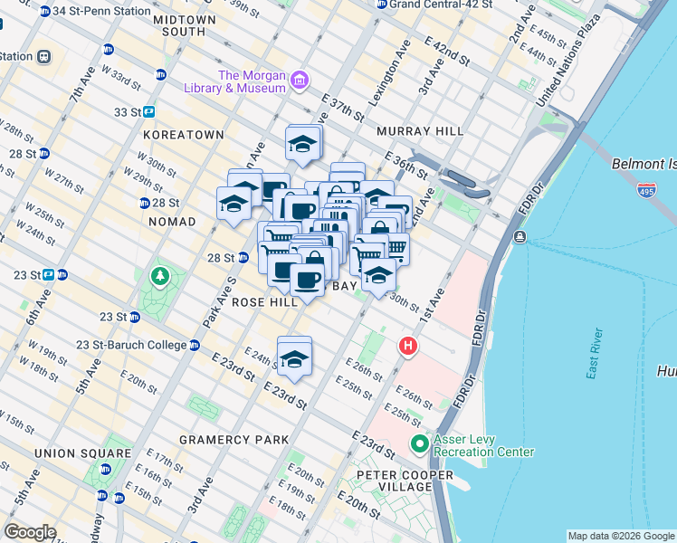 map of restaurants, bars, coffee shops, grocery stores, and more near in New York