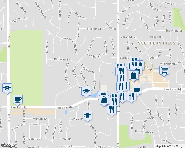 map of restaurants, bars, coffee shops, grocery stores, and more near 2441 Ridgeline Drive in Lincoln