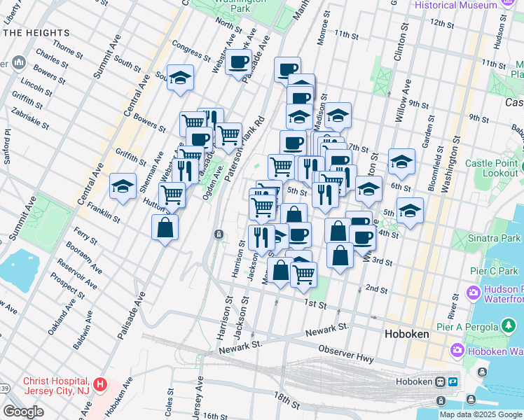 map of restaurants, bars, coffee shops, grocery stores, and more near 655 4th Street in Hoboken