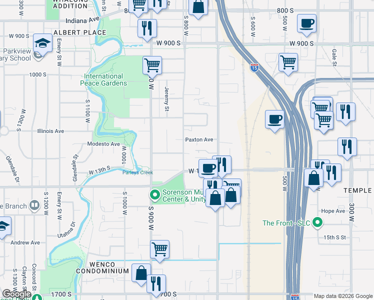 map of restaurants, bars, coffee shops, grocery stores, and more near 1195 South 800 West in Salt Lake City