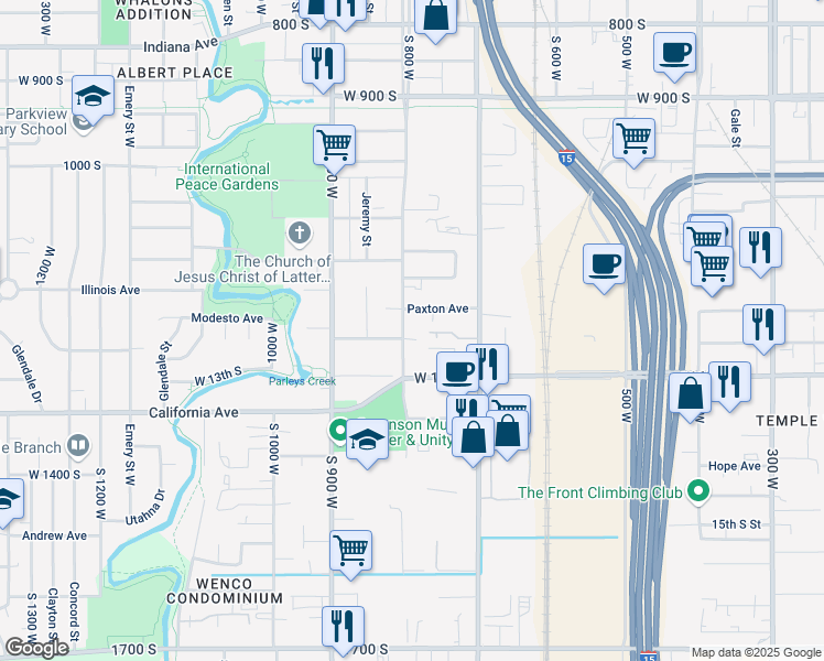 map of restaurants, bars, coffee shops, grocery stores, and more near 1195 South 800 West in Salt Lake City
