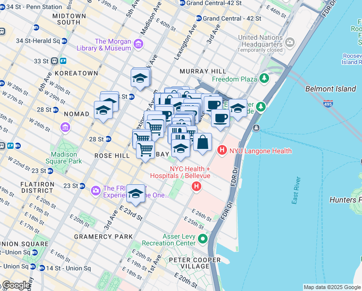 map of restaurants, bars, coffee shops, grocery stores, and more near 570 2nd Avenue in New York