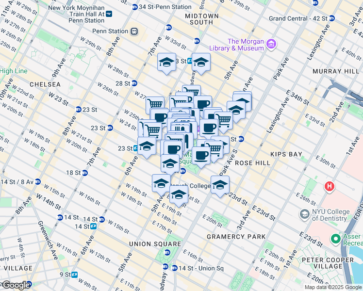 map of restaurants, bars, coffee shops, grocery stores, and more near in New York