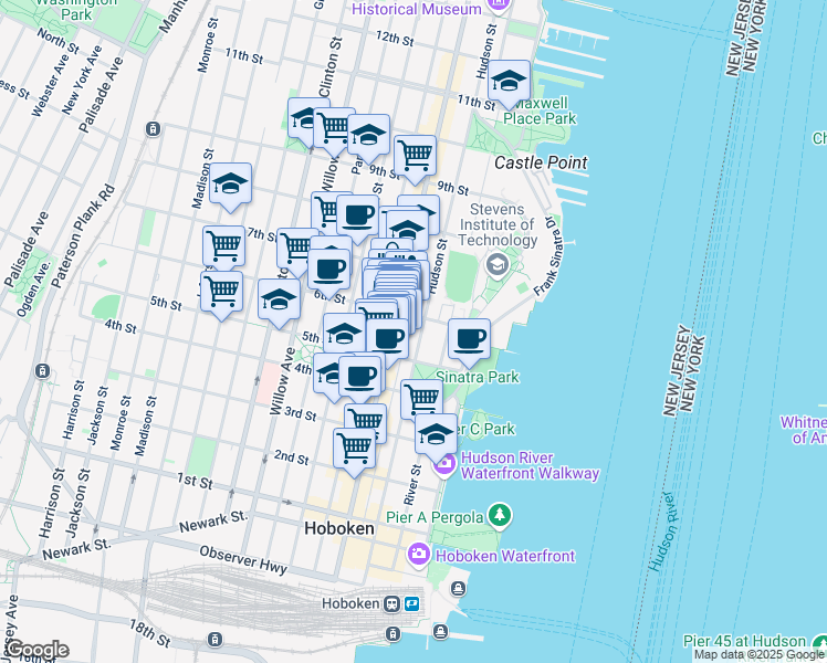 map of restaurants, bars, coffee shops, grocery stores, and more near 531 County Road 679 in Hoboken