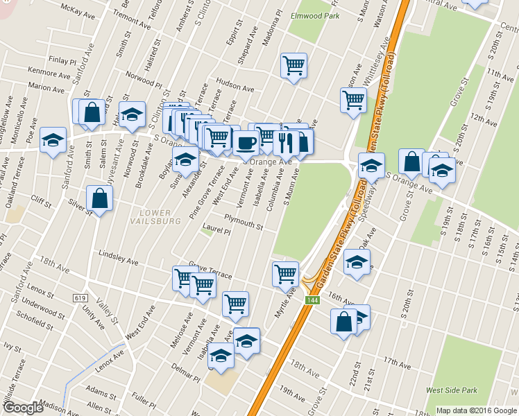 map of restaurants, bars, coffee shops, grocery stores, and more near 63 Columbia Avenue in Newark