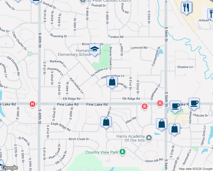 map of restaurants, bars, coffee shops, grocery stores, and more near 4710 Larkwood Road in Lincoln