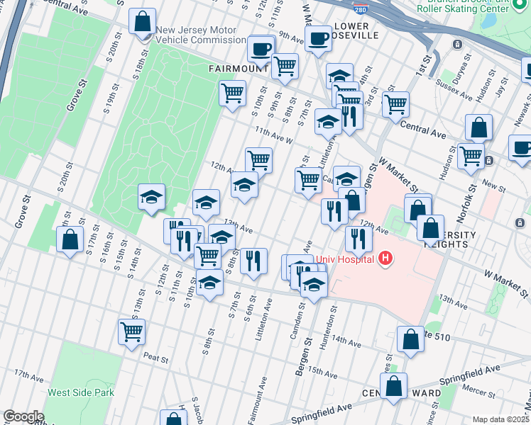 map of restaurants, bars, coffee shops, grocery stores, and more near 172 South 7th Street in Newark