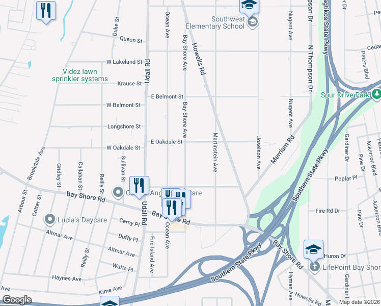 map of restaurants, bars, coffee shops, grocery stores, and more near 1081 Bay Shore Avenue in Bay Shore