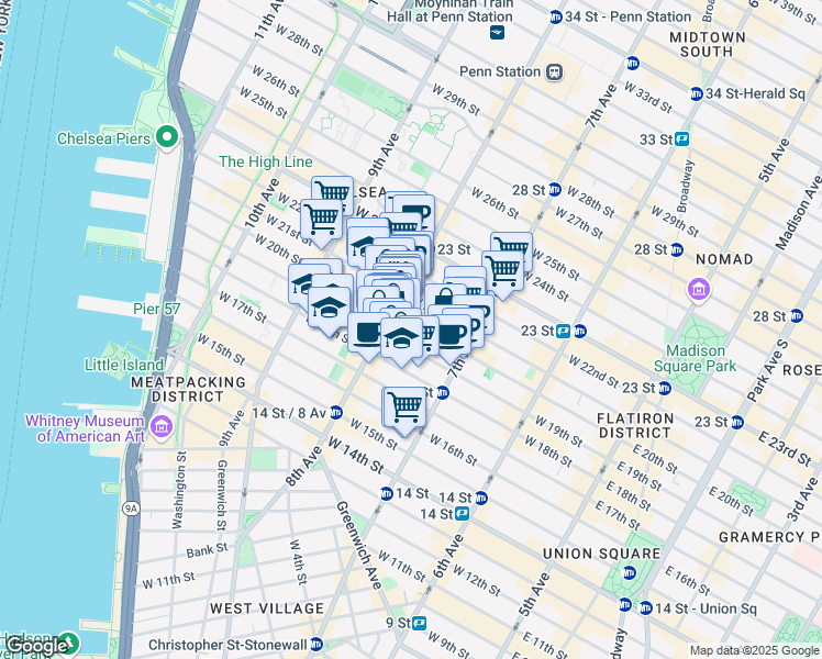 map of restaurants, bars, coffee shops, grocery stores, and more near in New York