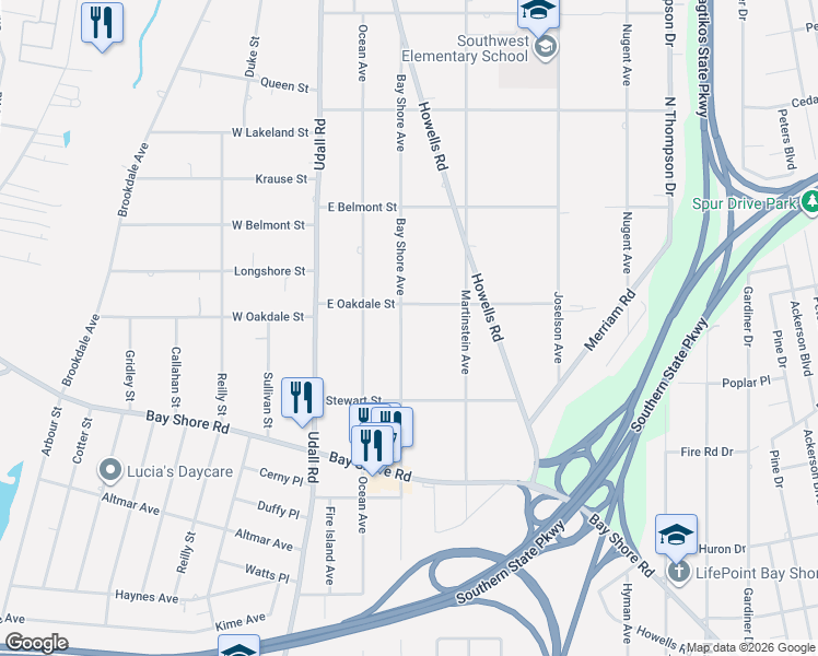 map of restaurants, bars, coffee shops, grocery stores, and more near 1081 Bay Shore Avenue in Bay Shore