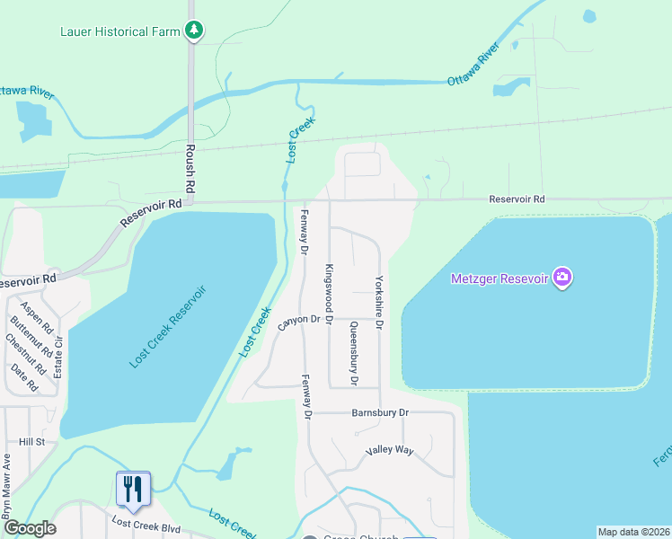 map of restaurants, bars, coffee shops, grocery stores, and more near 886 Kingswood Drive in Lima