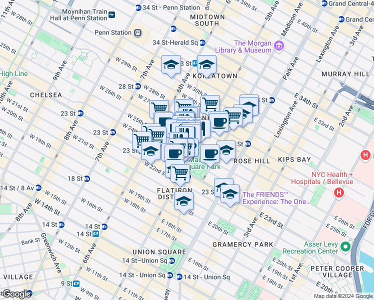 map of restaurants, bars, coffee shops, grocery stores, and more near in New York