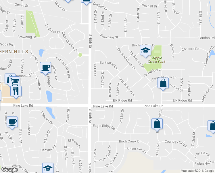 map of restaurants, bars, coffee shops, grocery stores, and more near 4240 Larkwood Road in Lincoln