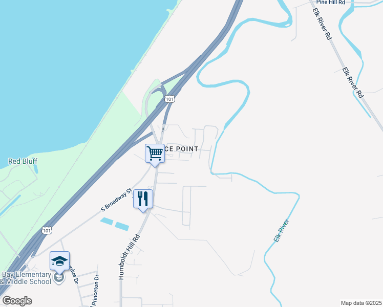 map of restaurants, bars, coffee shops, grocery stores, and more near 2198 Surfside Dr in Eureka