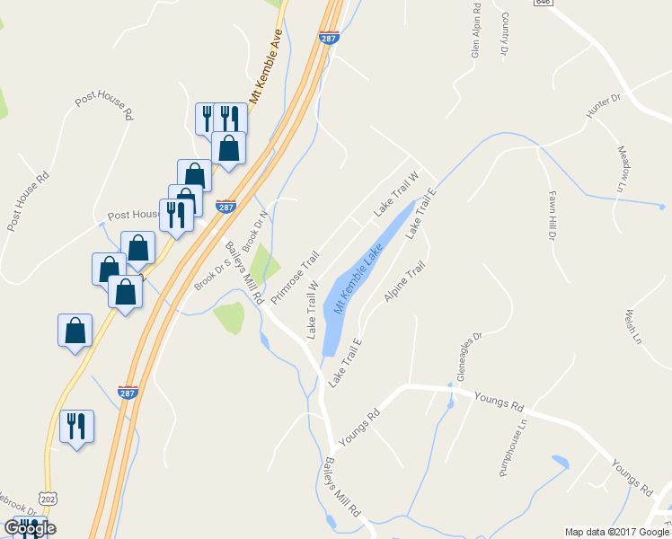 map of restaurants, bars, coffee shops, grocery stores, and more near 32 Lake Trail West in Morristown