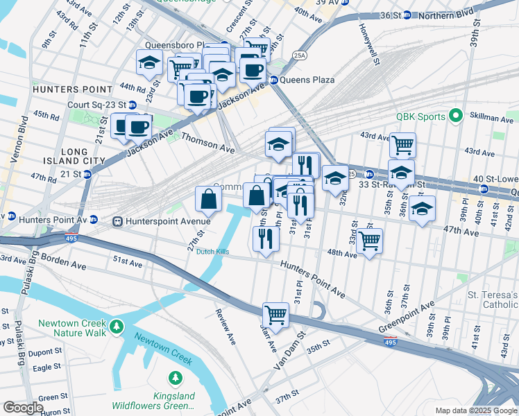 map of restaurants, bars, coffee shops, grocery stores, and more near 47-08 30th Street in Queens