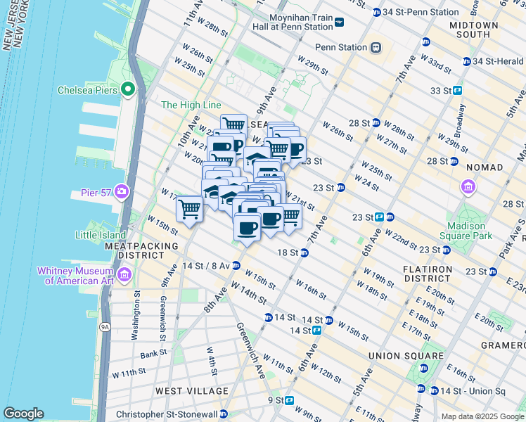 map of restaurants, bars, coffee shops, grocery stores, and more near in New York