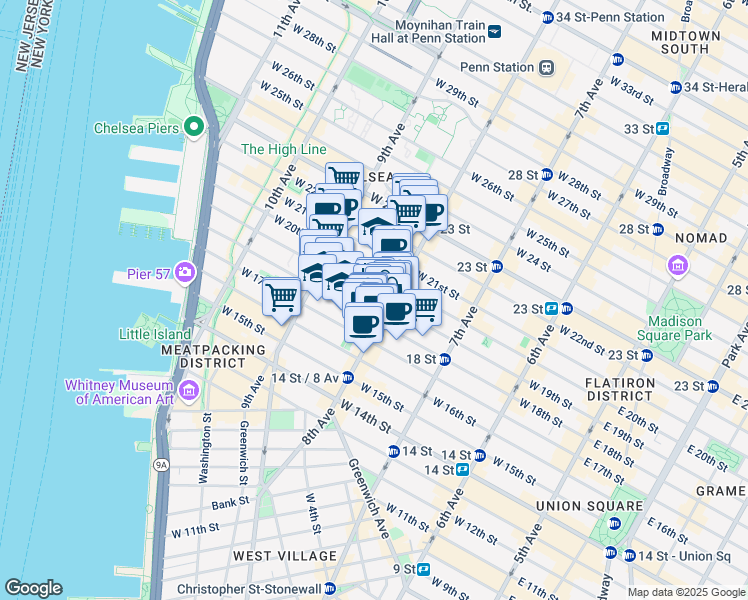 map of restaurants, bars, coffee shops, grocery stores, and more near in New York