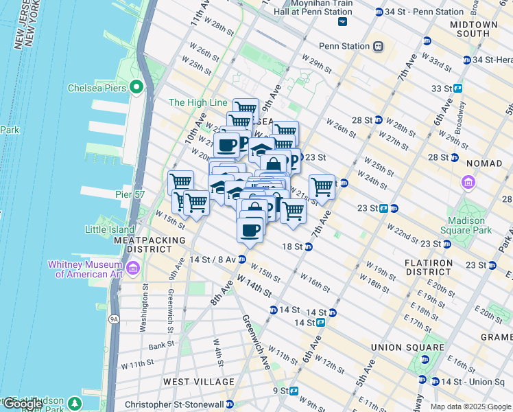 map of restaurants, bars, coffee shops, grocery stores, and more near in New York