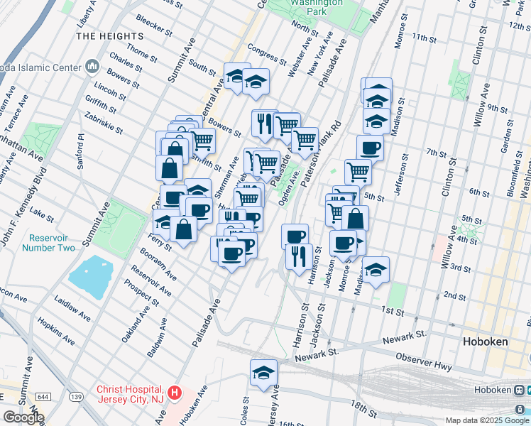 map of restaurants, bars, coffee shops, grocery stores, and more near 426 Palisade Avenue in Jersey City