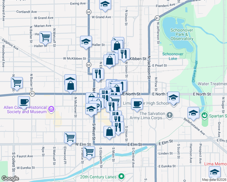 map of restaurants, bars, coffee shops, grocery stores, and more near in Lima