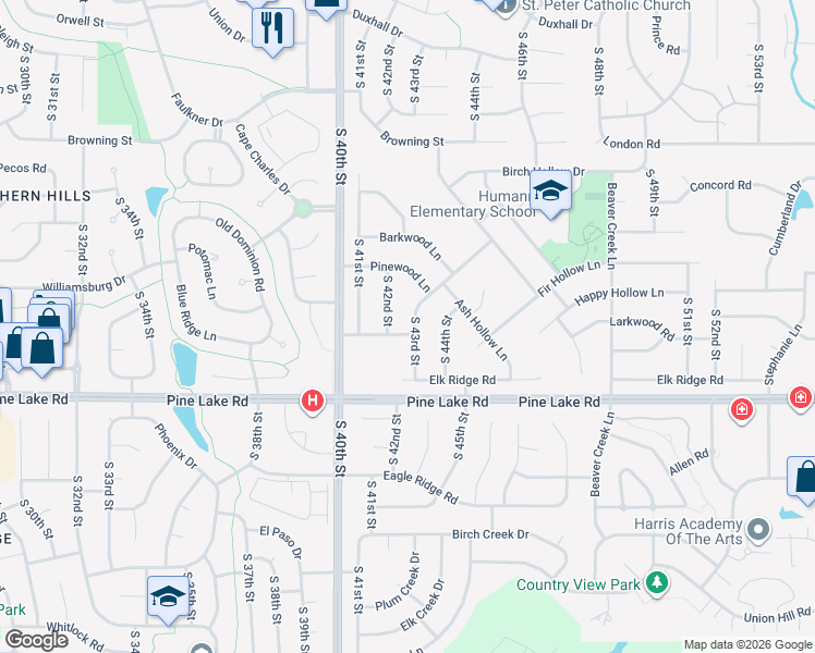 map of restaurants, bars, coffee shops, grocery stores, and more near 6730 South 43rd Street in Lincoln