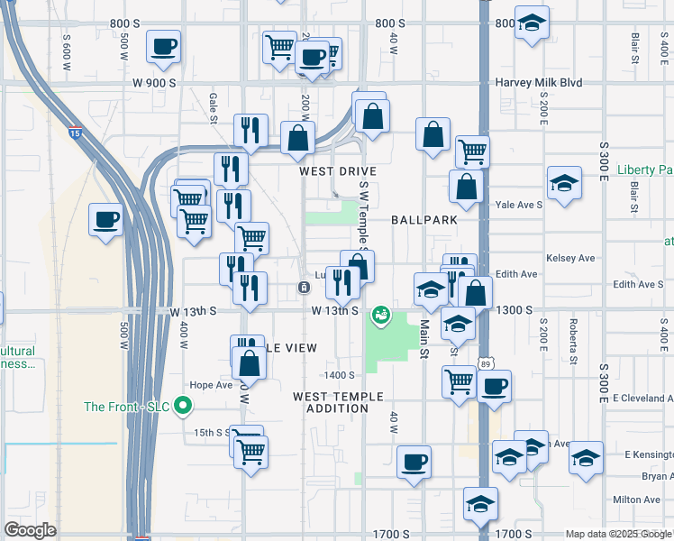 map of restaurants, bars, coffee shops, grocery stores, and more near 146 Lucy Avenue in Salt Lake City