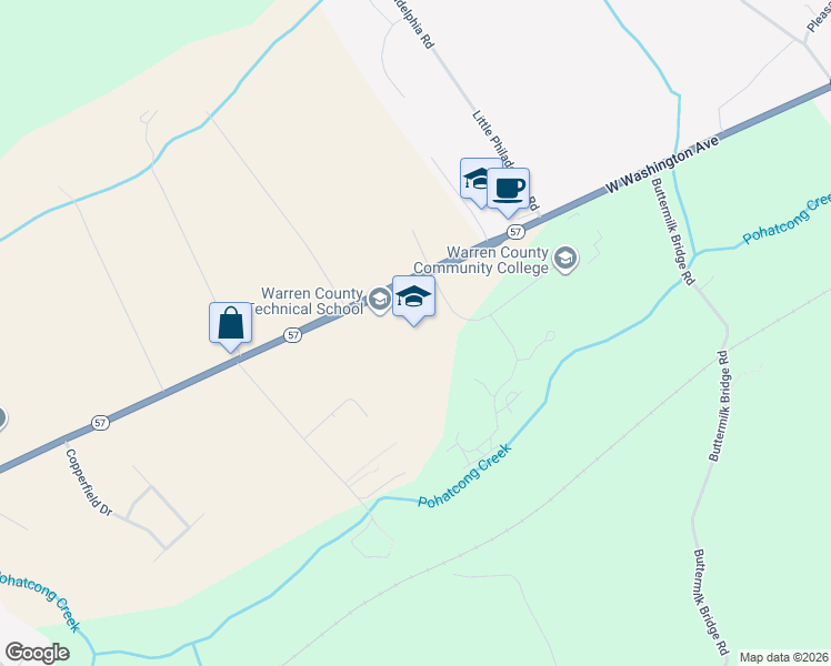 map of restaurants, bars, coffee shops, grocery stores, and more near 1500 New Jersey 57 in Washington