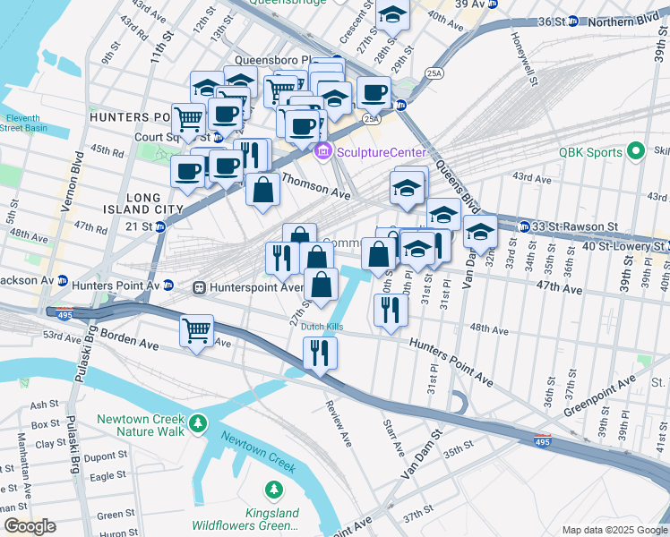 map of restaurants, bars, coffee shops, grocery stores, and more near 49-19 27th Street in Queens
