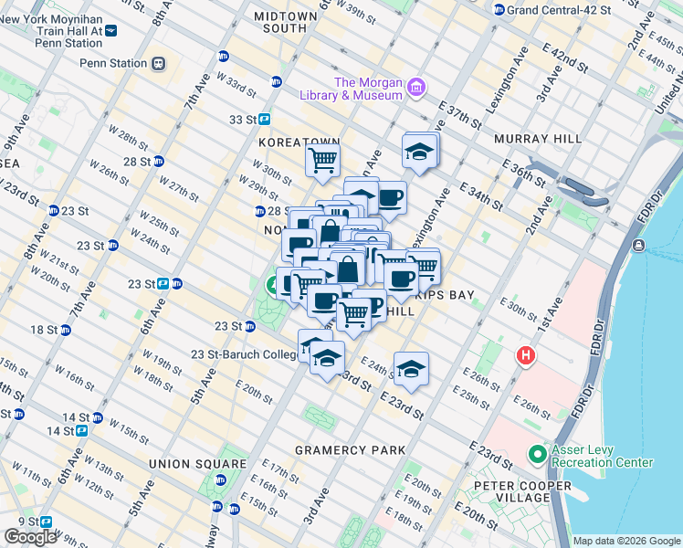 map of restaurants, bars, coffee shops, grocery stores, and more near in New York