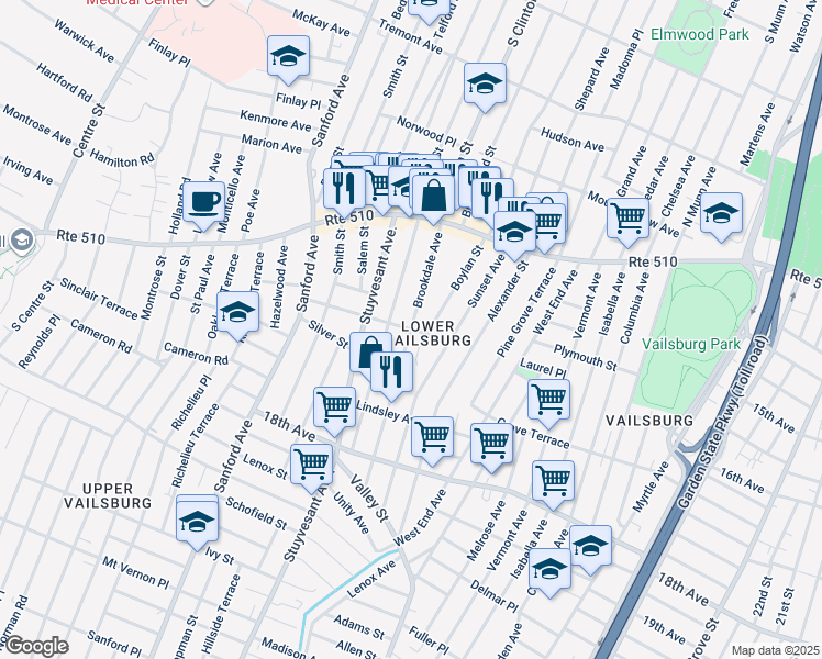 map of restaurants, bars, coffee shops, grocery stores, and more near 89 Brookdale Avenue in Newark