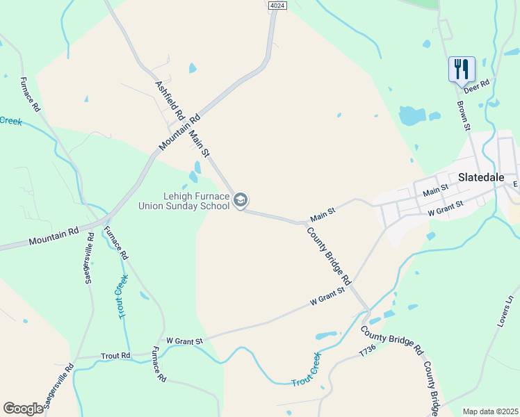 map of restaurants, bars, coffee shops, grocery stores, and more near 4465 Main Street in Slatington