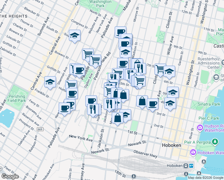 map of restaurants, bars, coffee shops, grocery stores, and more near 655 4th Street in Hoboken