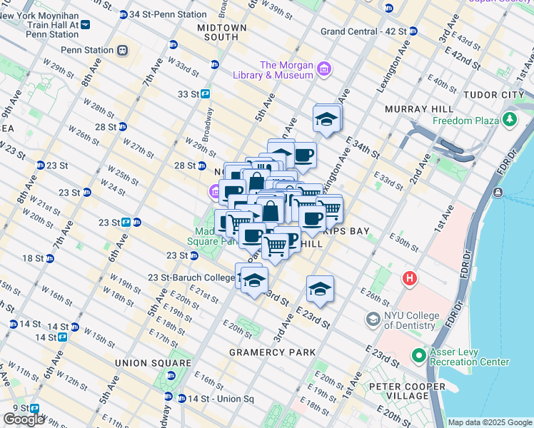 map of restaurants, bars, coffee shops, grocery stores, and more near in New York