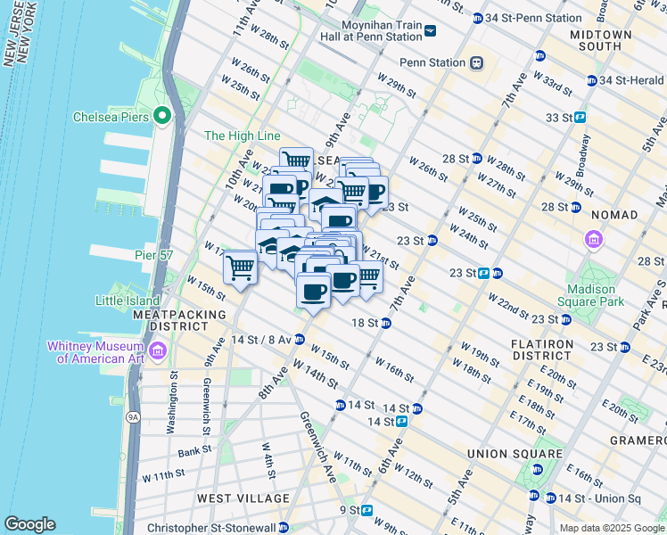 map of restaurants, bars, coffee shops, grocery stores, and more near 315 West 18th Street in New York