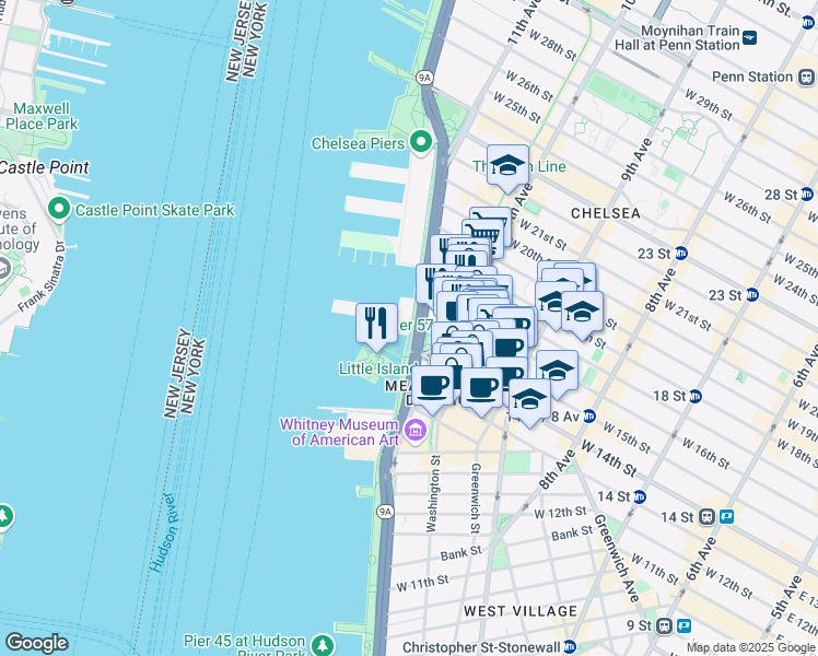 map of restaurants, bars, coffee shops, grocery stores, and more near in New York