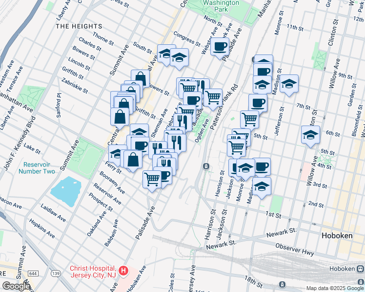 map of restaurants, bars, coffee shops, grocery stores, and more near 426 Palisade Avenue in Jersey City